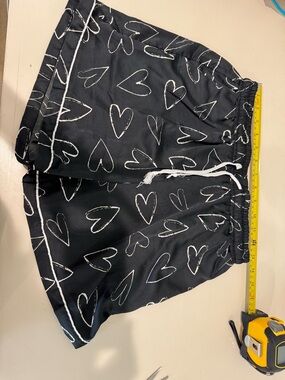 Hello Mello Black Heart Print Drawstring Shorts